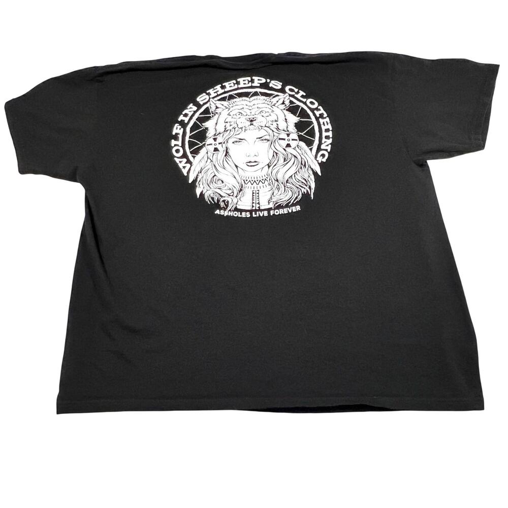 Assholes*s Live Forever Wolf Sheeps T-Shirt Mens XXL Black Double Sided Logo Tee